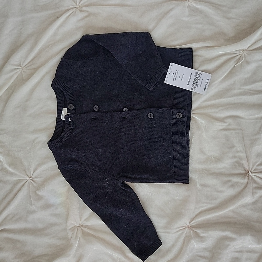 Carter black button cardigan 6M NWT